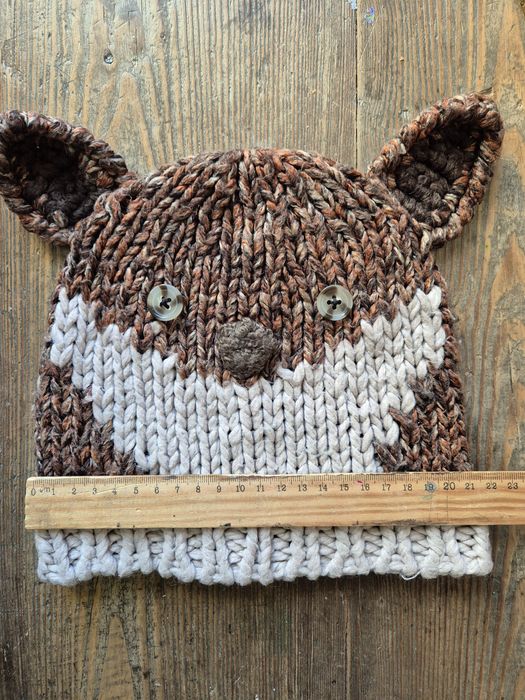 Czapka zimowa vintage młodzieżowa dziecięca brązowy miś z uszami
