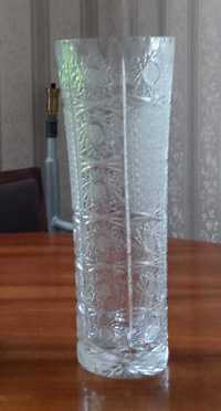 Stylowy wysoki wąski wazon tuba kryształowy z czasów PRL