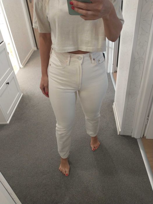 Jeansy damskie kremowe H&M prosta nogawka