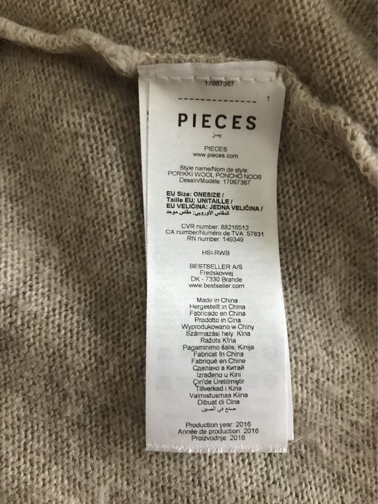 Pieces пончо накидка кашемір
