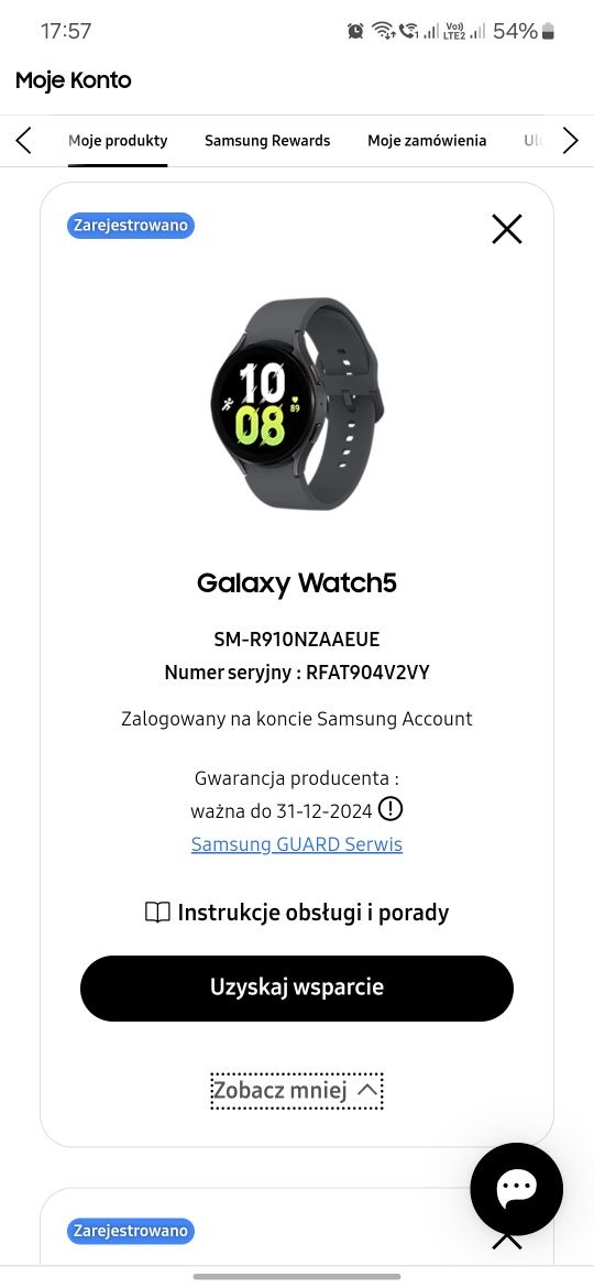 Samsung Galaxy Watch 5, 44mm, czarny. Możliwa zamiana