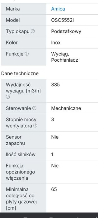 Okap podszafkowy AMICA 50cm Inox