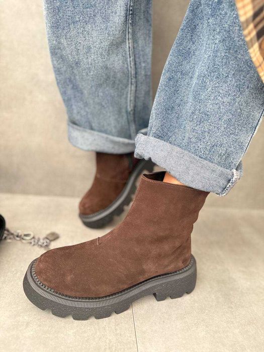 Жіночі зимові черевики на хутрі (36-40) шоколадні замшеві | Взуття