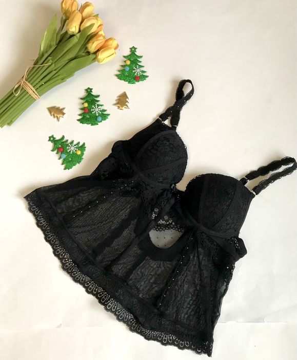 Бюстьє Чорне. Мереживо. Push up. 75 A.