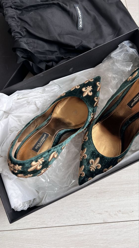 Бархатные лодочки Dolce&Gabbana, зеленые(изумрудные), оригинал