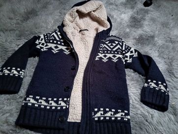 Ocieplany swetr bluza z kapturem 7-8 lat 122-128