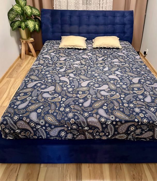 Łóżko King size 200x220 alkantara kolor szafirowy