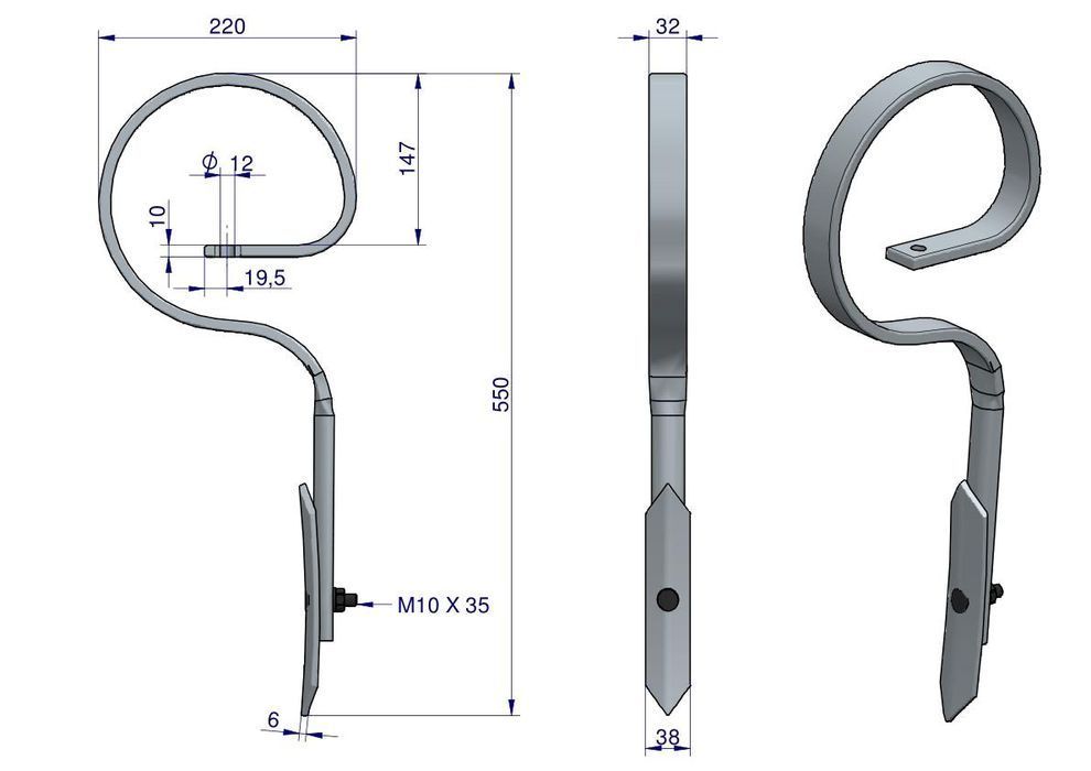 Ząb sprężynowy prosty Duński 550mm 32X10 Waryński