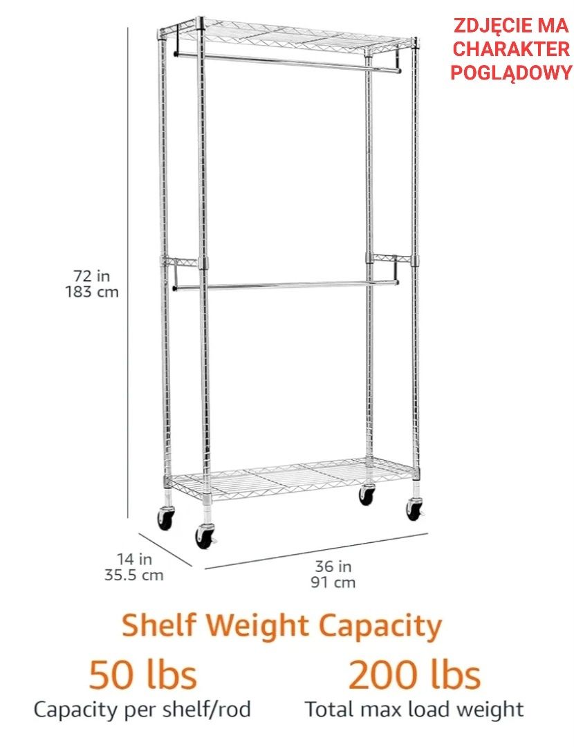 Podwójny wieszak na kółkach metalowy NOWY