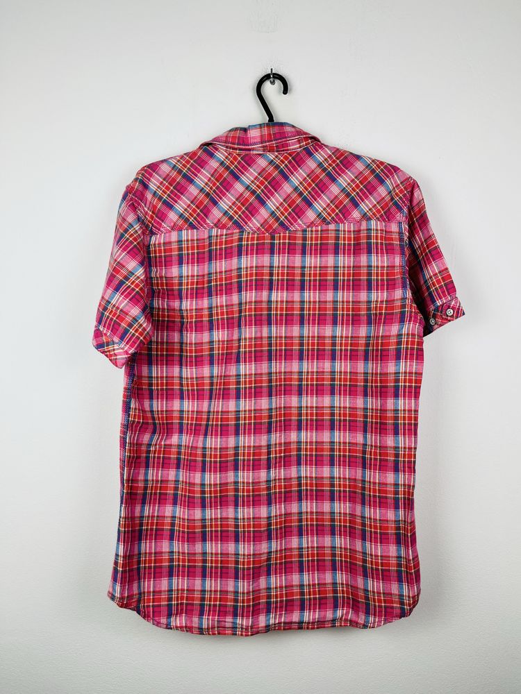Różowa koszula w kratę z krótkim rękawe Hilfiger Denim rozmiar M fit L