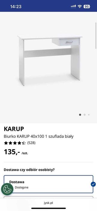 Białe biurko z szufladą Jysk
