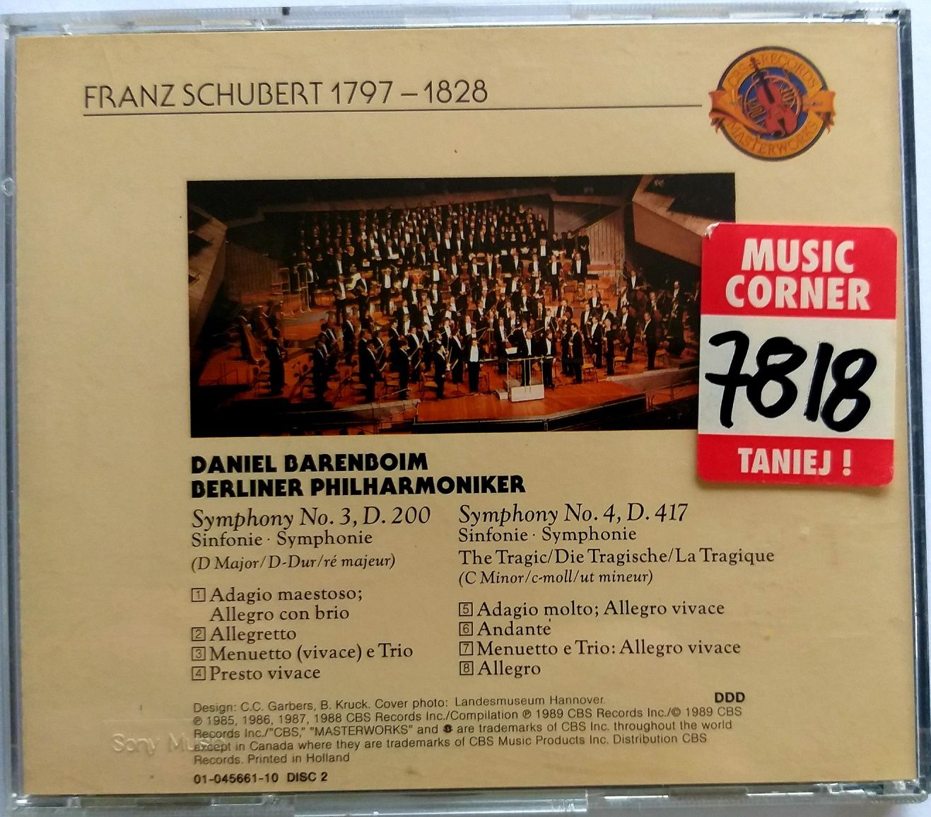 Schubert Symphony No. 3 No. 4  1989r