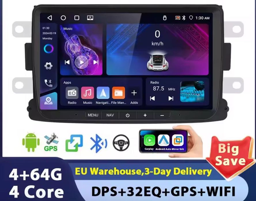 8" IPS RADIO 2DIN ANDROID 13 Dacia Renault CAN 4/64GB Kamera GPS