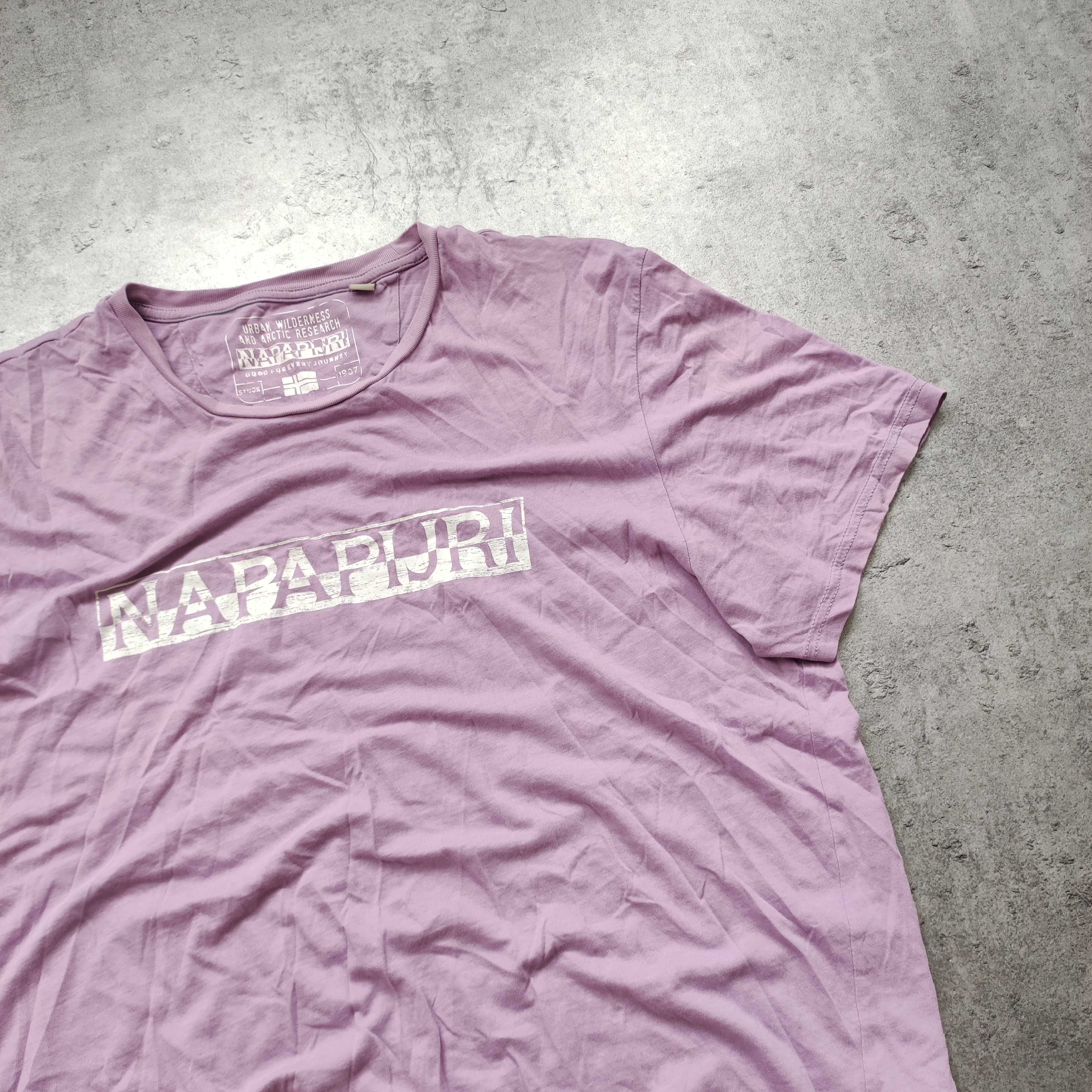 MĘSKA Koszulka PREMIUM Lilia Róż Duże Logo Casual Trekking Napapijri