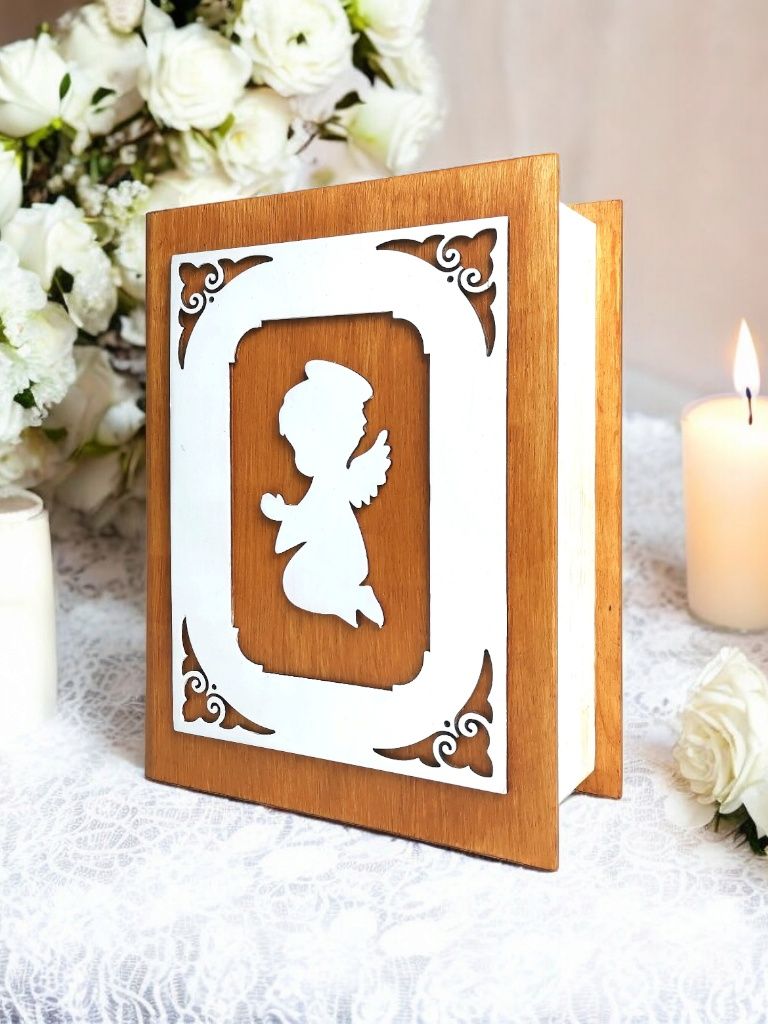 Pamiątka Pierwszej Komunii Św. Biblia pudełko drewno księga handmade