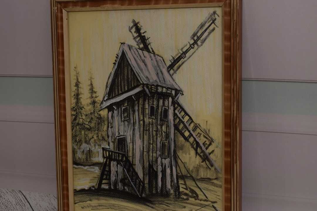 Wiktor Zin 1979 - Stary Młyn - Pastel za Szkłem - Polski Obraz Olejny