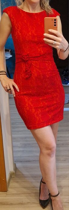 Elegancka CZERWONA SUKIENKA mini 38/M