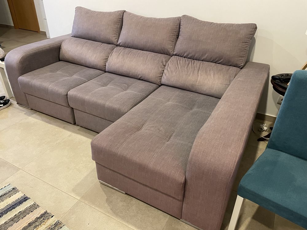 Sofa cama chease long de tecido cor cinzent