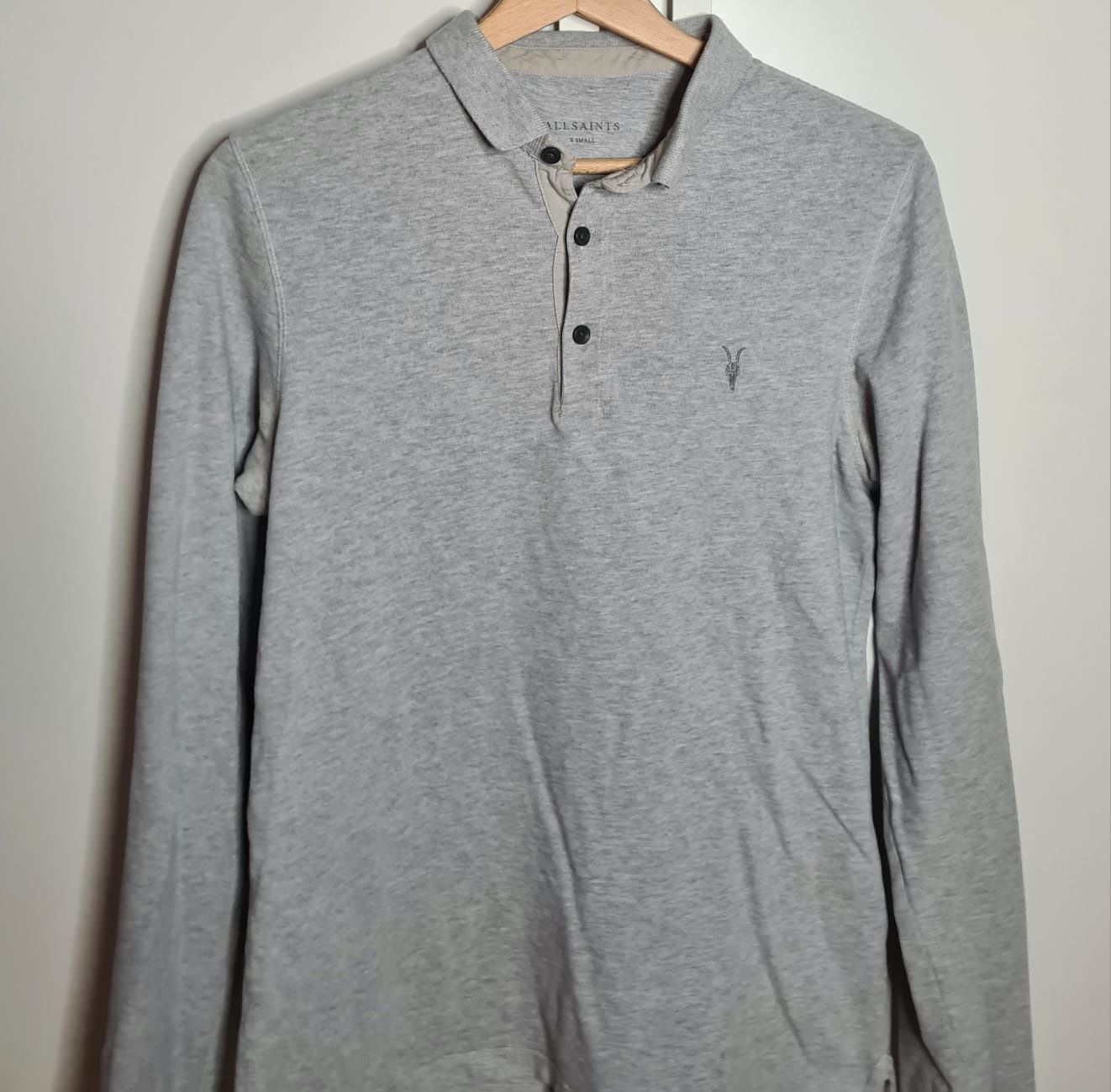 AllSaints męska koszulka polo szara XS longsleeve z długim rękawem