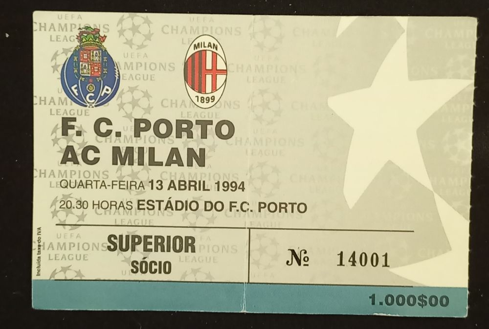 Bilhete de Jogos Internacionais do FC Porto,  anos 80/90.