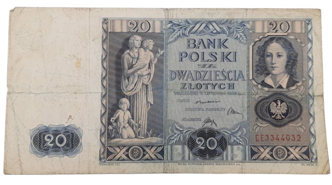 Stary Banknot kolekcjonerski Polska 20 zł 1936