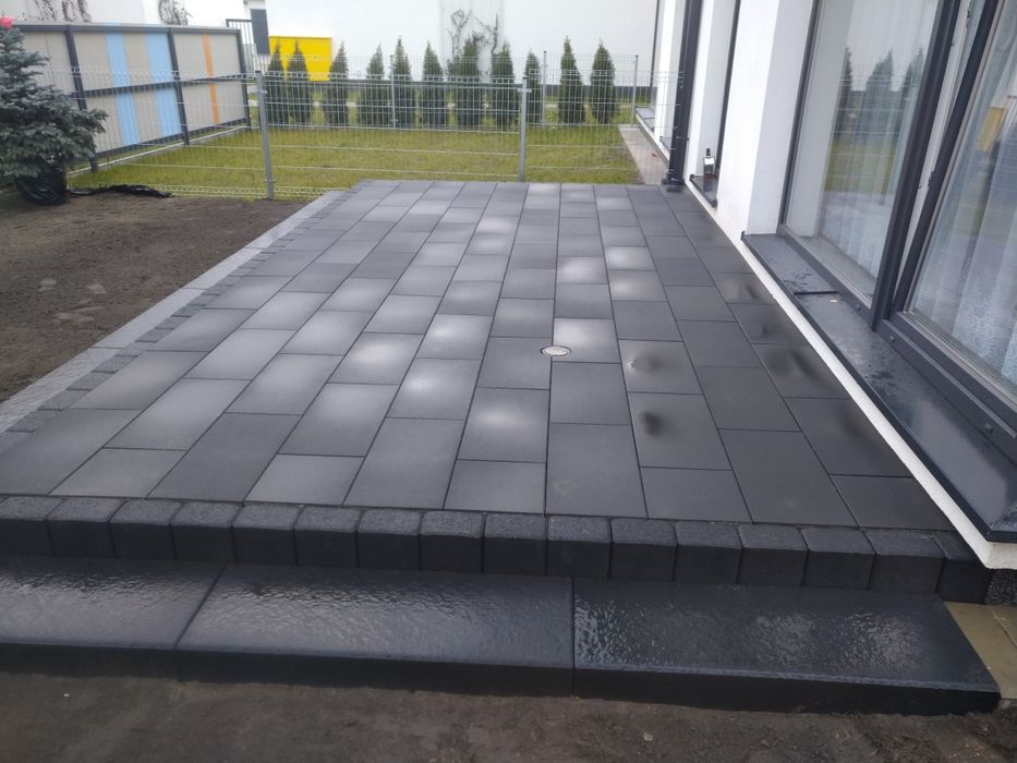 Tarasy, płyty tarasowe, układanie kostki brukowej, schody
