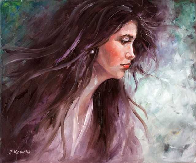 Kowalik - " Perła " - 60x50cm Obraz Olejny Dziewczyna Kobieta Portret