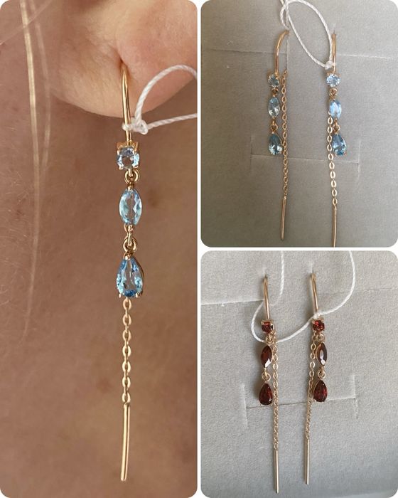 Сережки золото топаз гранат