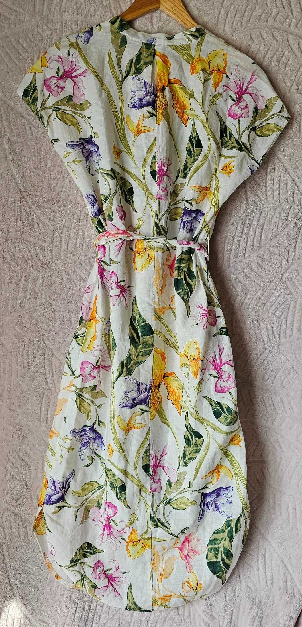 Nowa sukienka Tatuum Awa 1 beżowa r. 36 len/bawełna print w kwiaty