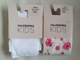 2 szt rajstopy Calzedonia kids 10/13 białe w kropki grochy i kremowe