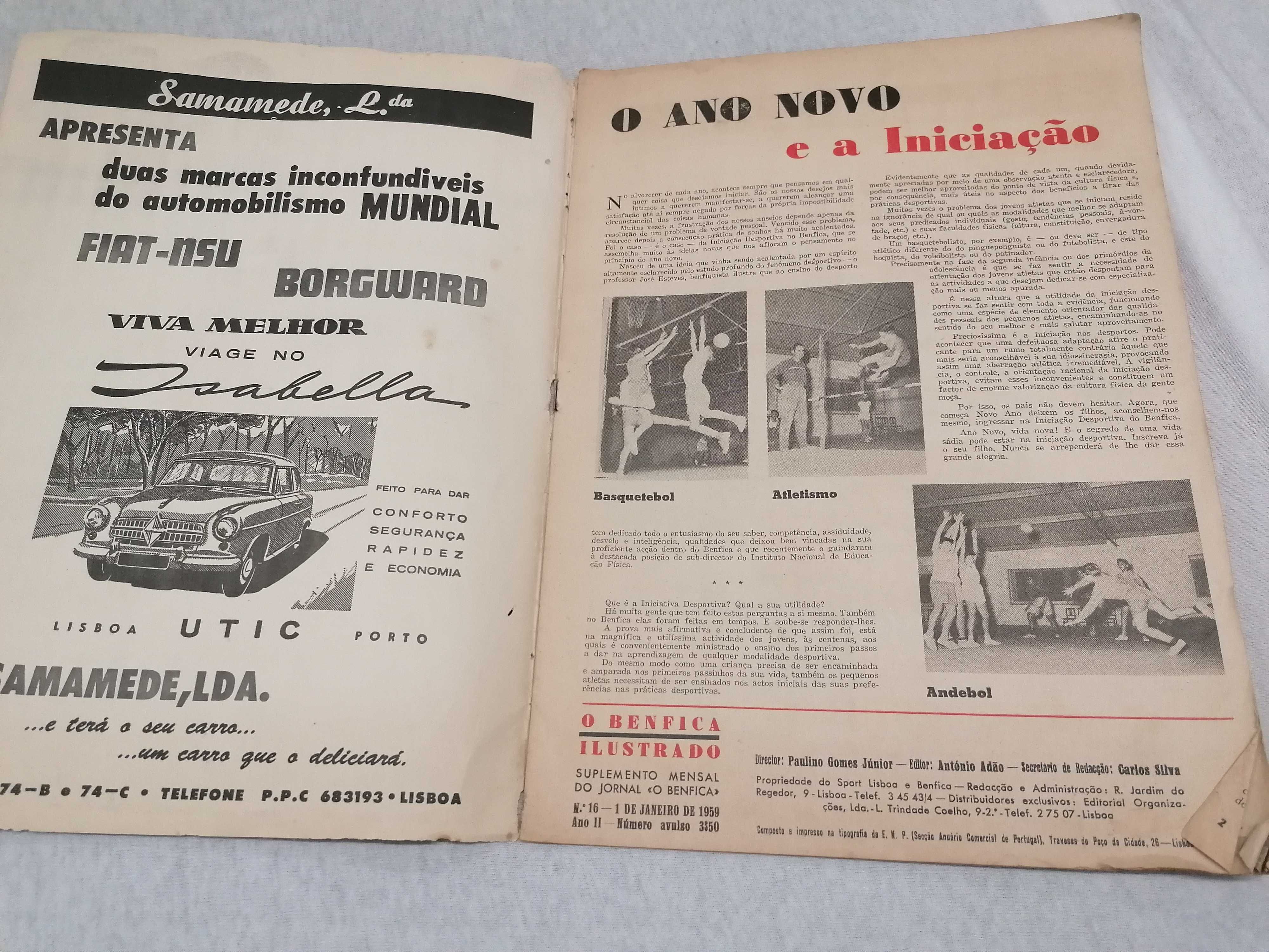 Revista "O benfica", Janeiro 1959, nº 16,  vintage.