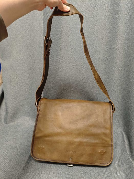 Stetson сумка шкіряна месенджер коричнева чоловіча велика портфель