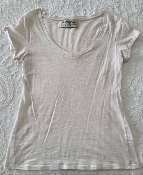 T-shirt Zara manga curta, branca, tamanho M