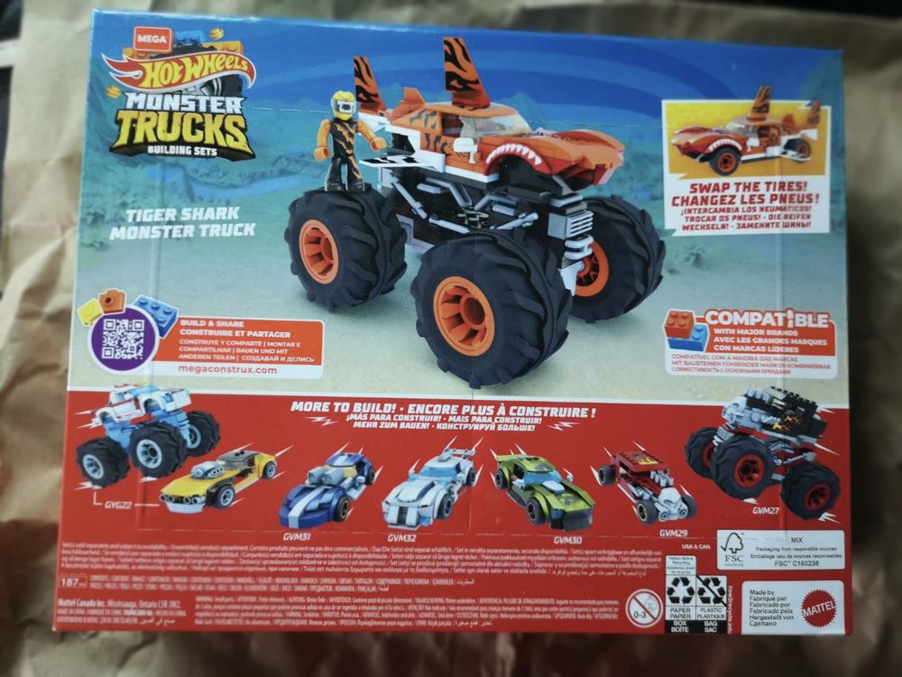 Конструктор lego hot wheels позашляховик тигрова акула mega construx