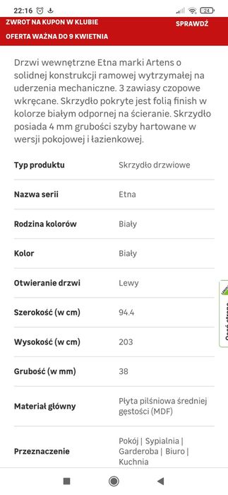 Drzwi wewnętrzne pokojowe lewe 90