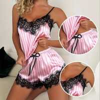 Nowa piżama piżamka damska satyna cukierkowy róż szorty bluzka M