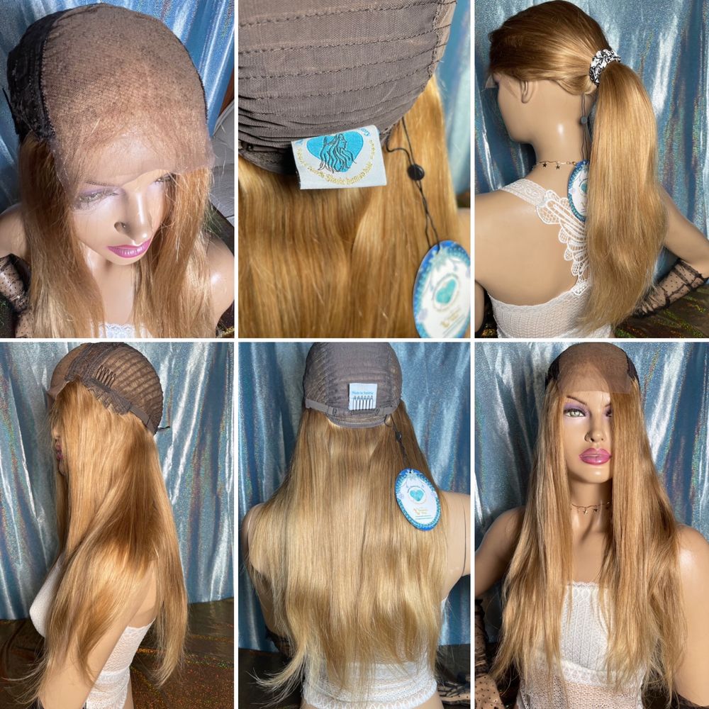 Натуральный парик перука имитация кожи славянские волосы блонд золото