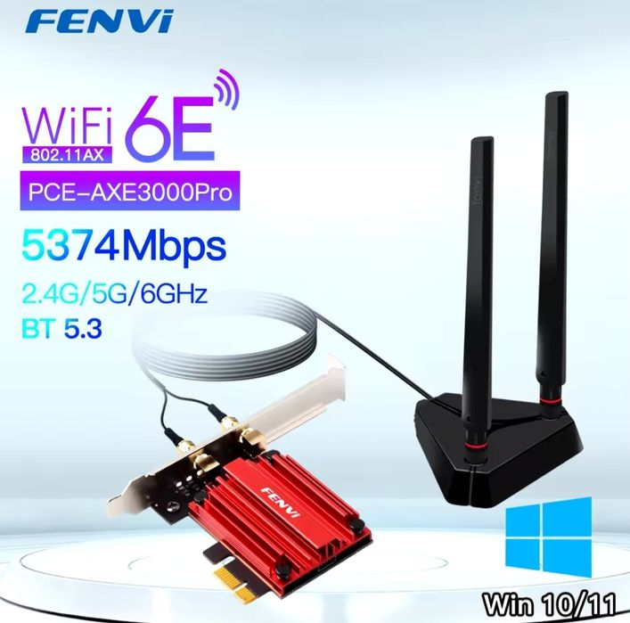 (НОВЫЙ) Сетевая карта FENVI Wi-Fi 6Е PCE-AXE3000 ВТ5.3 5374Мбит/с