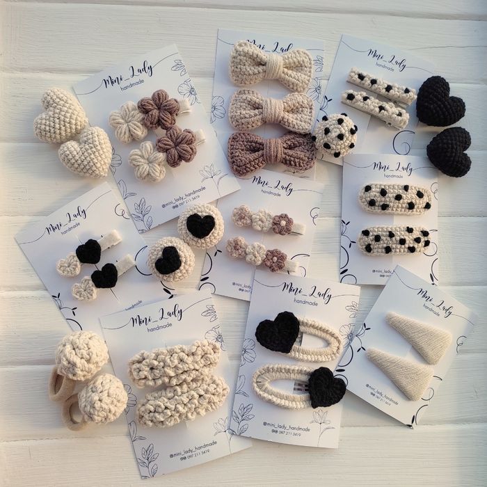 Заколки та резинки для волосся, дитячі, бежеві ручної роботи