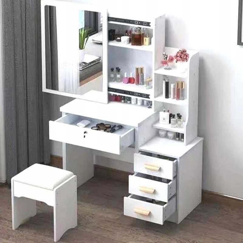 Toaletka do makijażu LED z lustrem + Taboret Kosmetyczka do Wizażu
