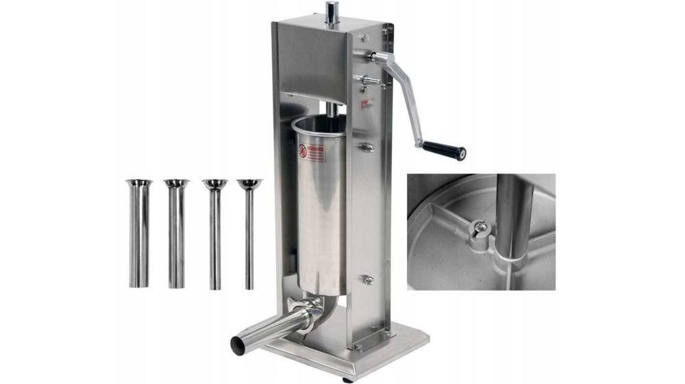 5L STALOWA mocna NADZIEWARKA do Kiełbas Dysze: 16, 22, 32, 38 mm NOWA