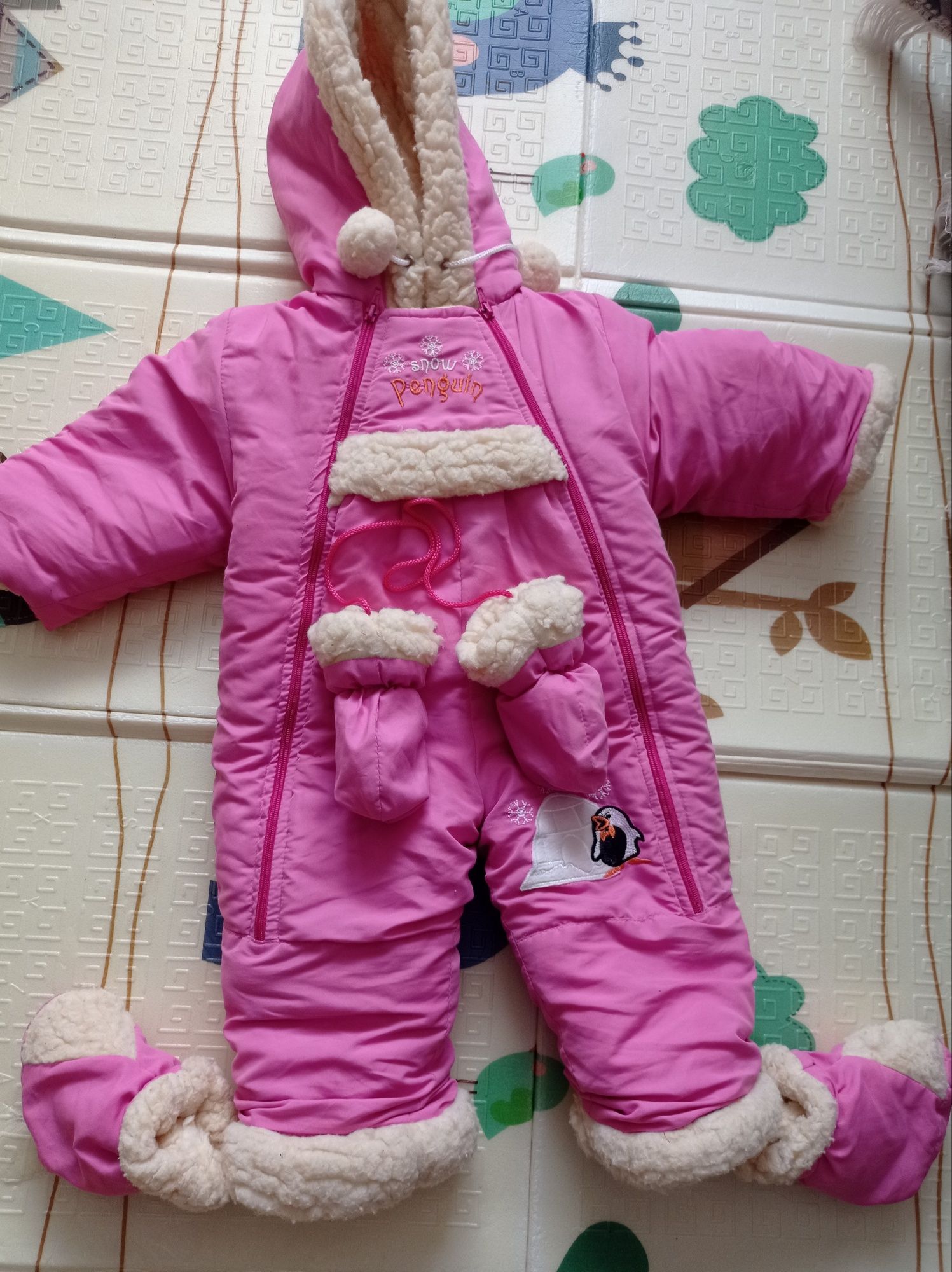 Дитячий теплий зимовий комбінезон рожевий овчина
