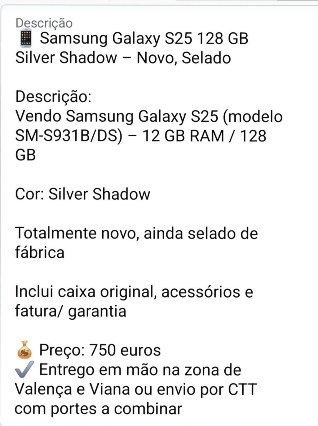 Samsung galaxy S25 128g
