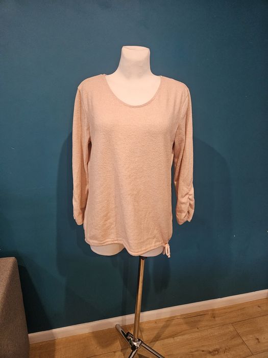 Sweter pudrowy róż marszczenie wiązanie l