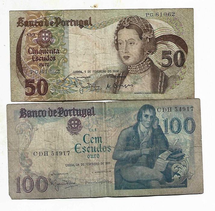 Lote de 2 Notas de 50$00 e 100$00