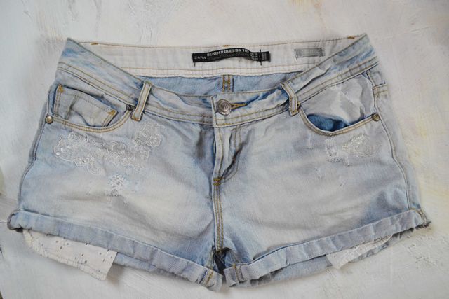 krótkie spodenki jeansowe szorty Zara haft M 38