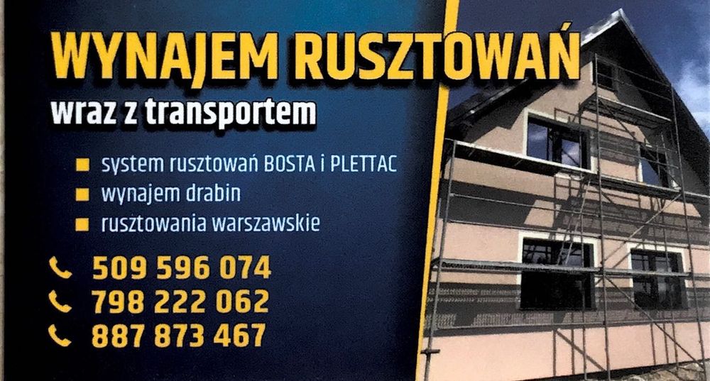 Wynajem rusztowań wraz z transportem!!!