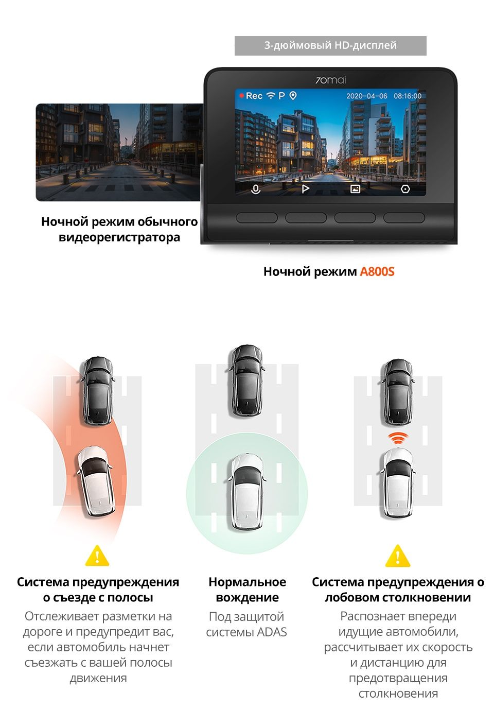Відеореєстратор 70mai Dash Cam A800S + задня камера 4к