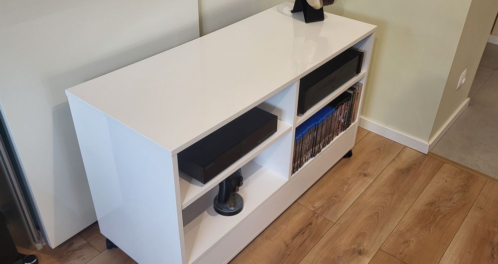 Szafka RTV 110x45x65 Biały połysk Kółka,  Nie marketowa!