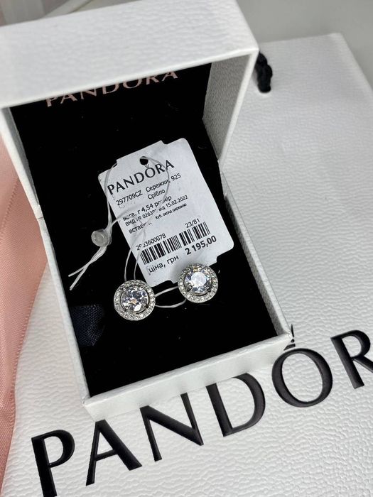 Сережки пусети пандора оригінал, нові сяючі сережки пандора, серьги